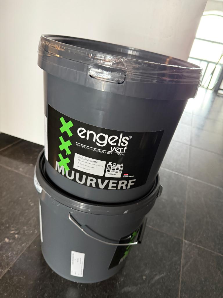 Engels spuit- en rol latex 10 liter RAL 9003, Doe-het-zelf en Verbouw, Verf, Beits en Lak, Ophalen, 5 tot 10 liter, Wit, Nieuw
