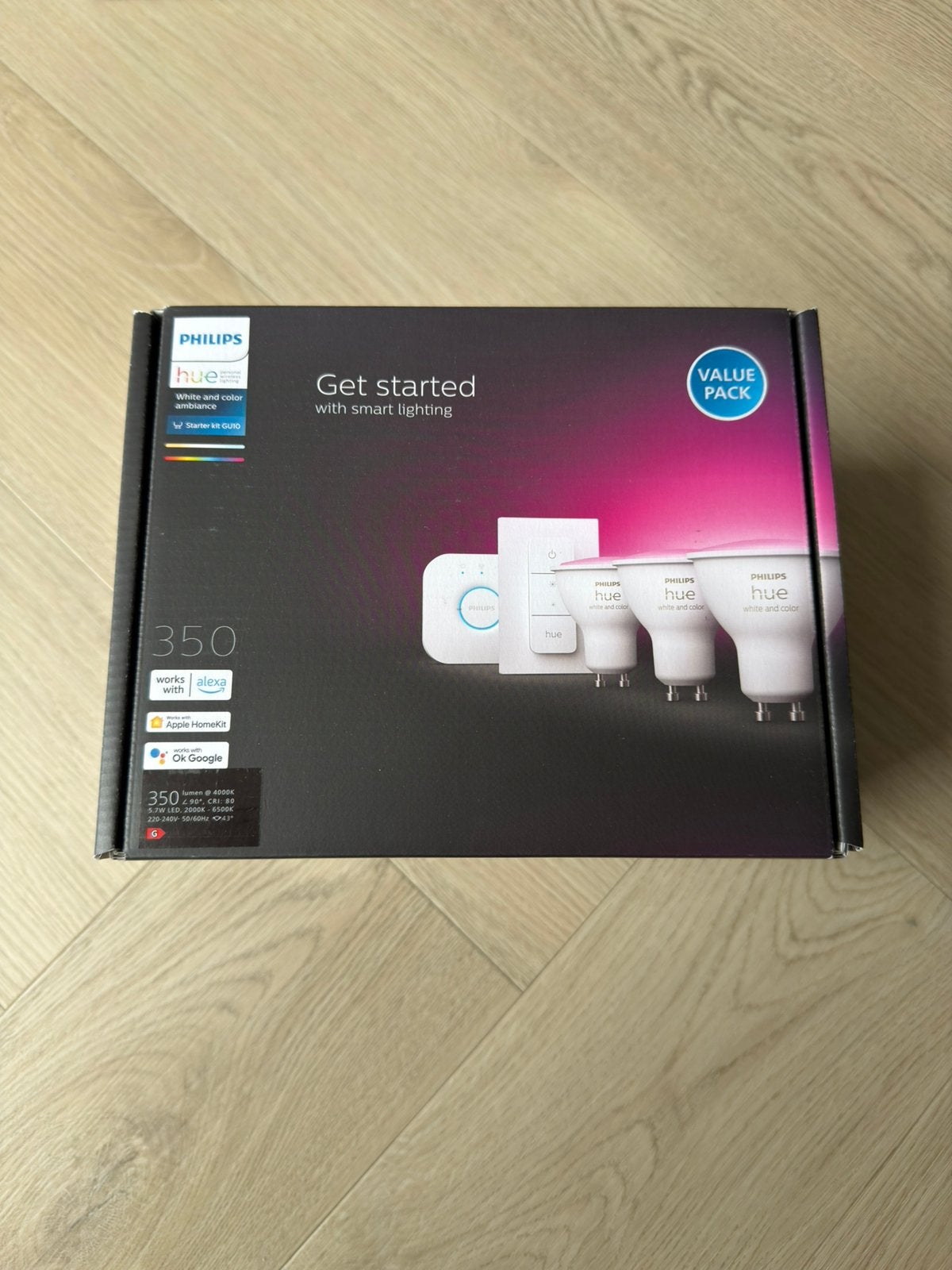 Philips Hue starterkit wit en gekleurd 4W 3 lampen dimmer, Led-lamp, Philips Hue, GU10, Nieuw