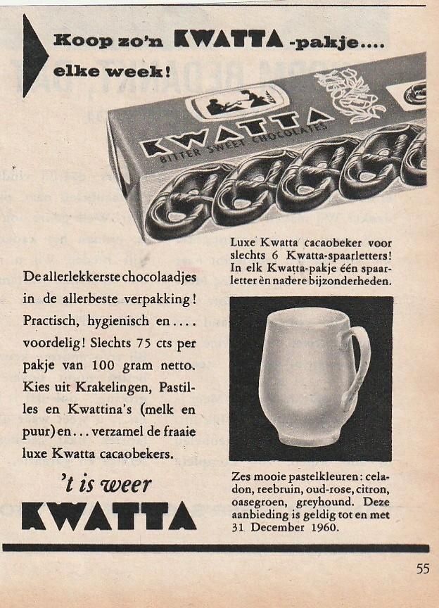 Retro reclame 1960 Kwatta krakelingen spaaractie beker, Verzenden, Overige typen
