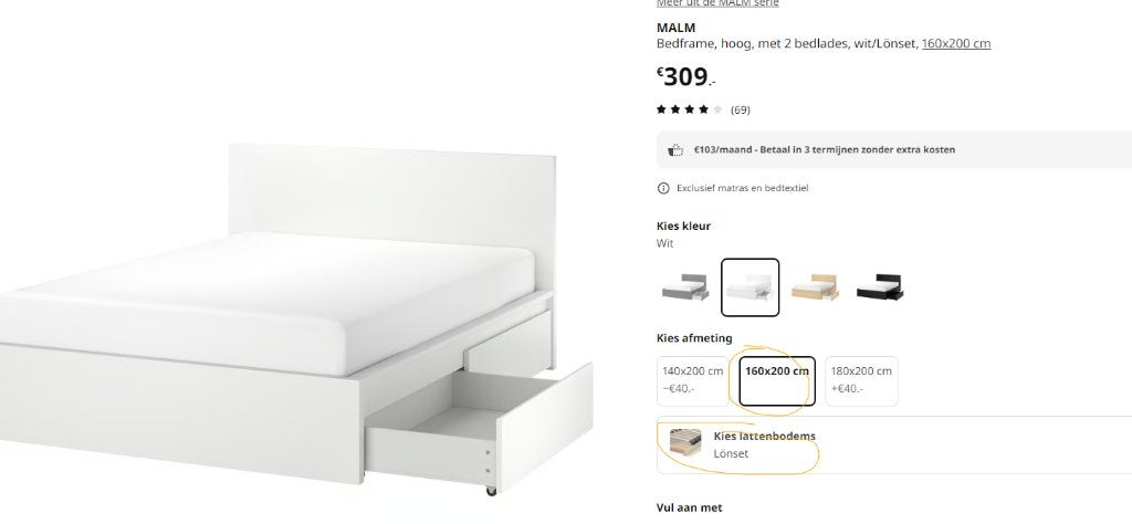 Twee persoonsbed (MALM ikea) - Gratis af te halen, Huis en Inrichting, Slaapkamer | Bedden, Ophalen, Gebruikt, Wit, Tweepersoons