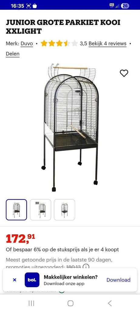 Vogelkooi te koop t.b.v. (grote parkiet), Ophalen, Gebruikt, Metaal, Vogelkooi