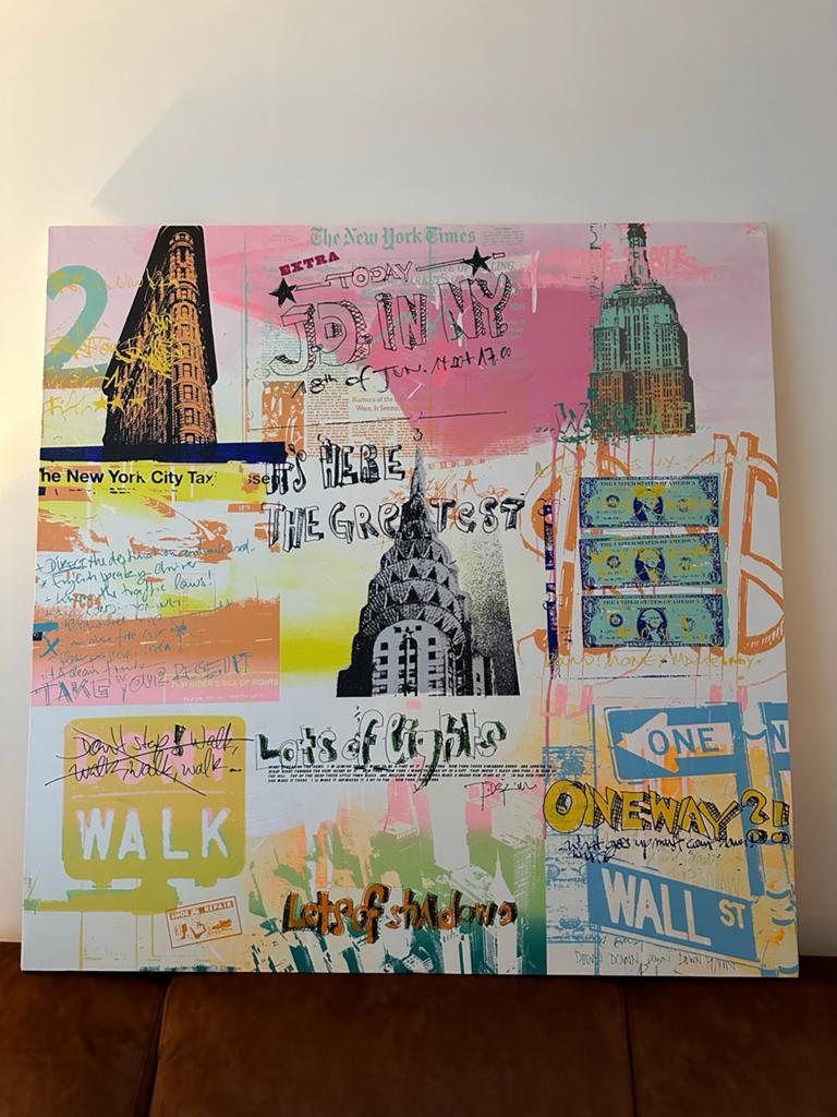 Jörg Döring - NY Pop Art Zeefdruk op Textiel (130x130cm), Ophalen