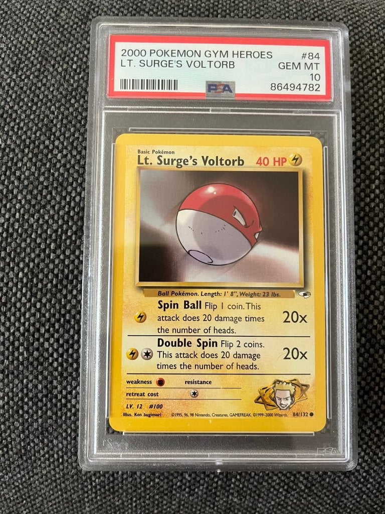 PSA 10 Pokemon 2000 GYM HEROES LT.Surge's Voltorb 84, Ophalen of Verzenden, Nieuw, Losse kaart