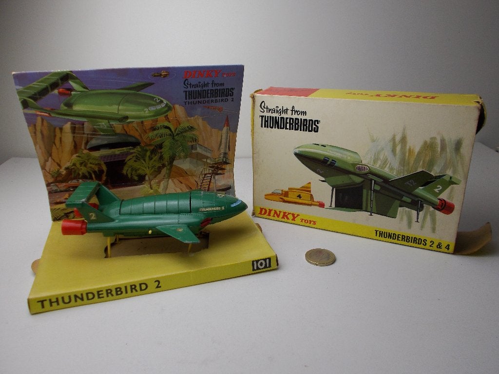 1966 Dinky Toys 101 THUNDERBIRDS 2 + BINNEN/BUITEN DOOS!, Ophalen of Verzenden, Zo goed als nieuw, Auto, Dinky Toys