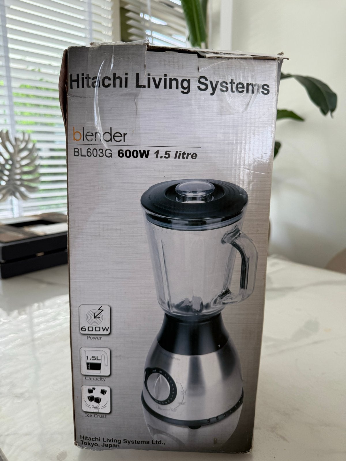 Hitachi Blender BL603G 600W 1.5L met ijscrusher, Ophalen of Verzenden, Nieuw, Blender