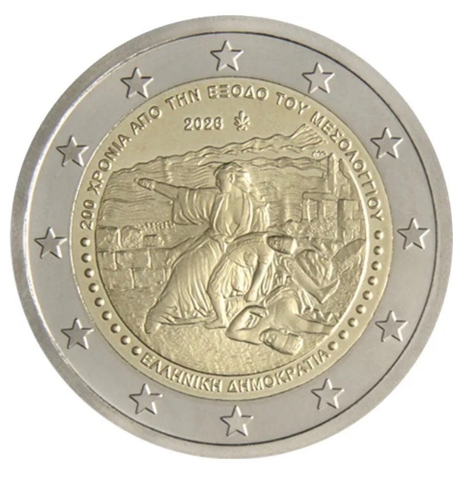 2 euro Griekenland “Exodus van Messolonghi’’ UNC 2026, Postzegels en Munten, Munten | Europa | Euromunten, Verzenden, Griekenland