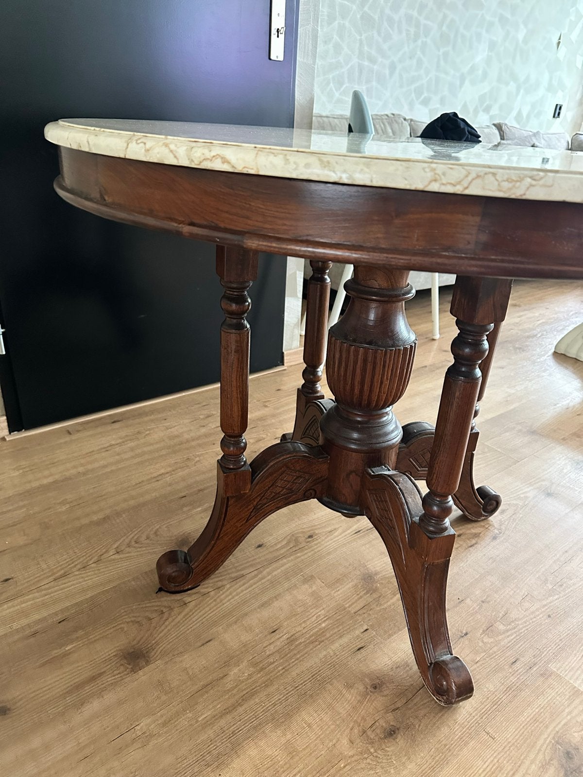 Antieke ronde eettafel met marmeren blad, Antiek en Kunst, Ophalen of Verzenden