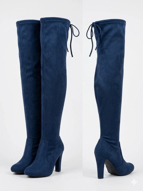 Prachtige Donkerblauwe suède look Over-the-knee Laarzen –, Kleding | Dames, Schoenen, Boots, Ophalen of Verzenden, Zo goed als nieuw