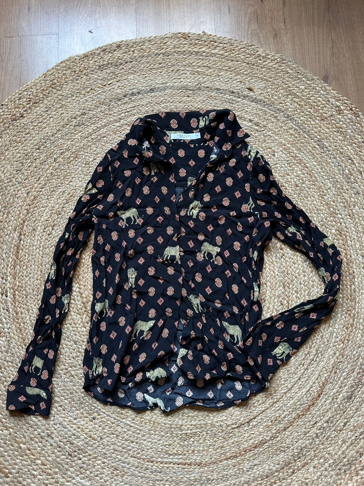 Zwarte Costes Studio blouse met cheetah print - maat 36, Ophalen of Verzenden, Zo goed als nieuw, Maat 36 (S), Zwart