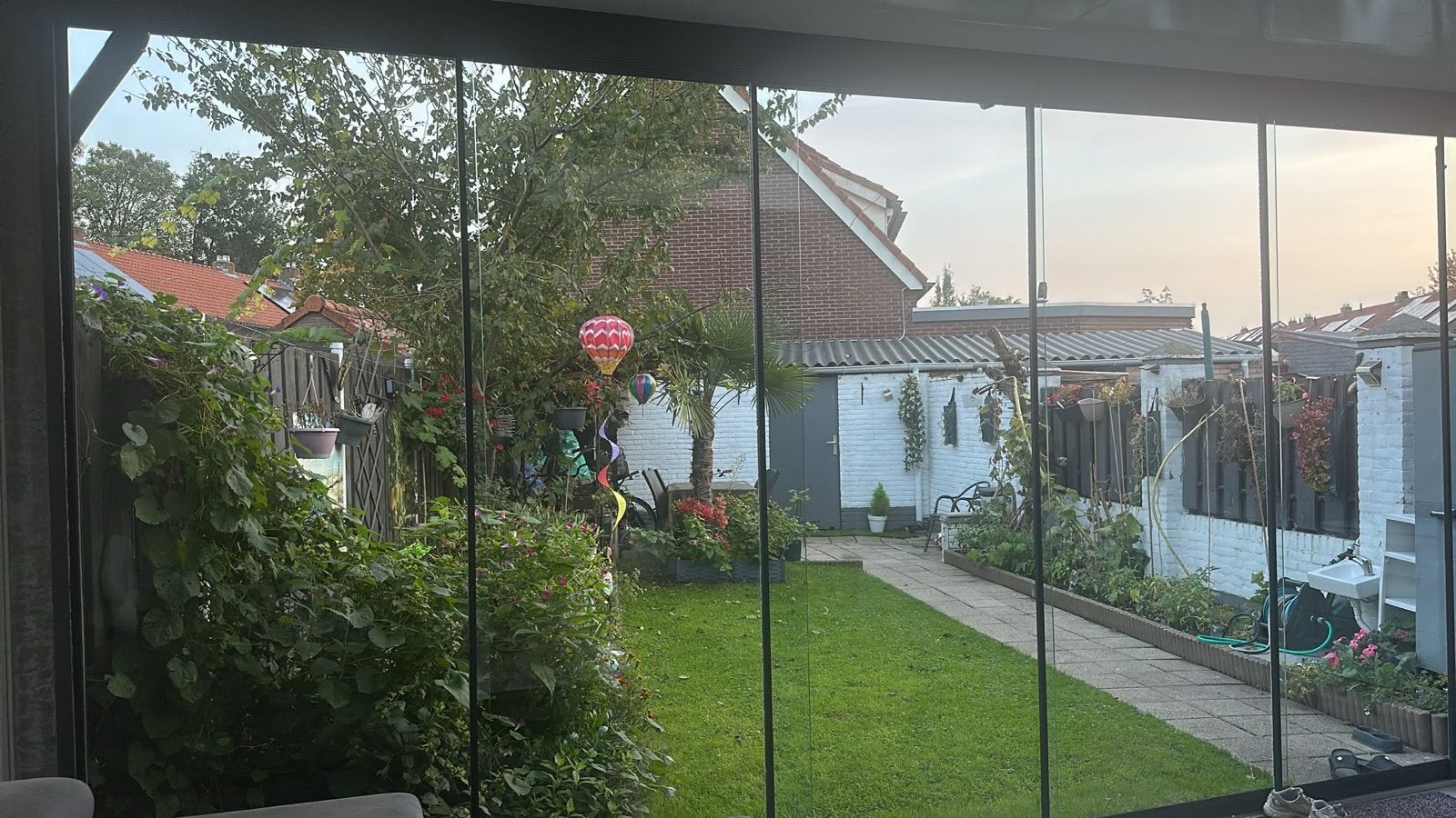 Glazen schuifwand voor terras of overkapping 568x268, Ophalen, Gevelraam of Ruit, Gebruikt, 160 cm of meer