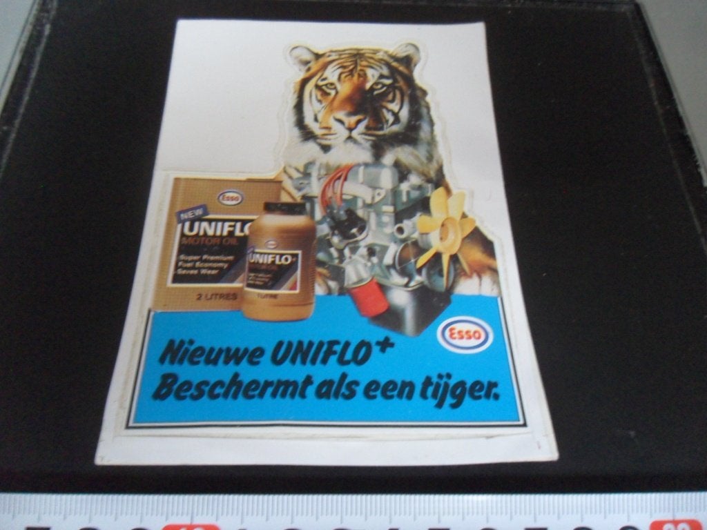 sticker auto ESSO uniflo+ beschermt als een tijger motoroil*, Ophalen of Verzenden, Zo goed als nieuw