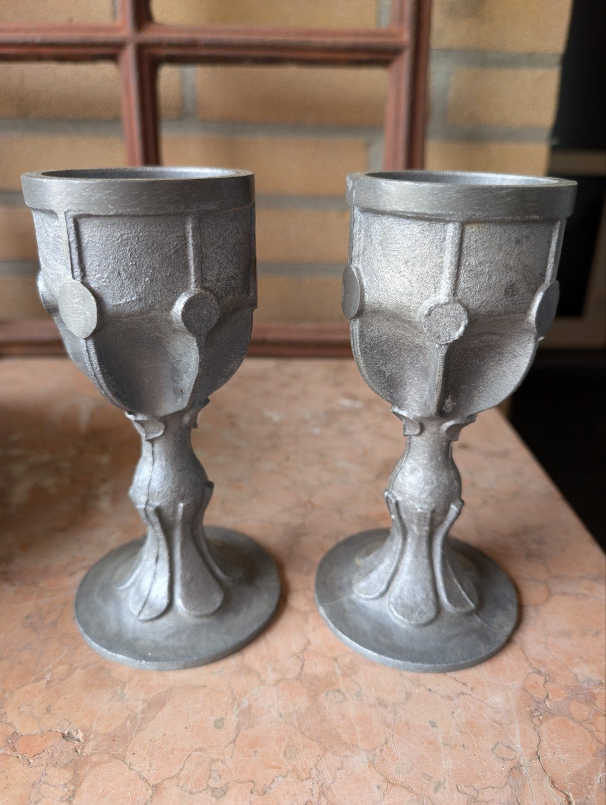 Set van 2 vintage tinnen kelken, Antiek en Kunst, Ophalen of Verzenden