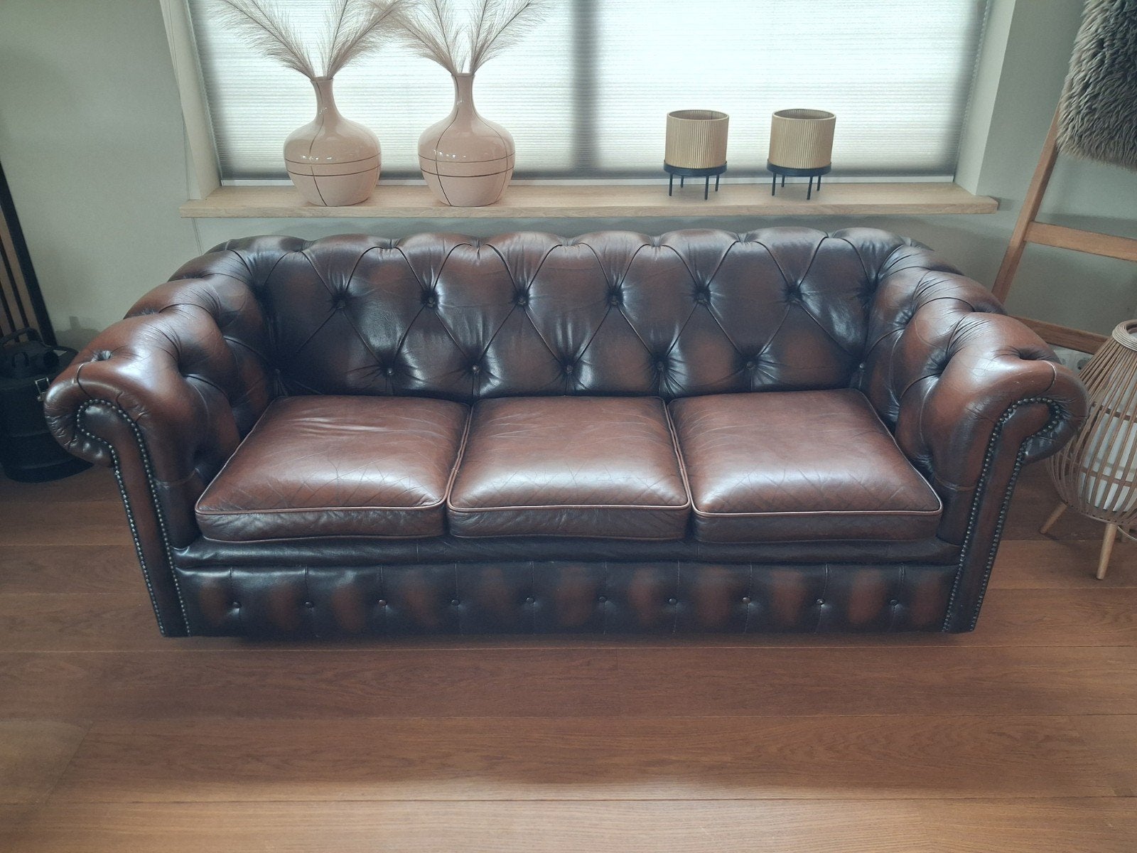 Originele Springvale Chesterfield London 3-zits – echt leer, Ophalen, Gebruikt, Driepersoons, Leer