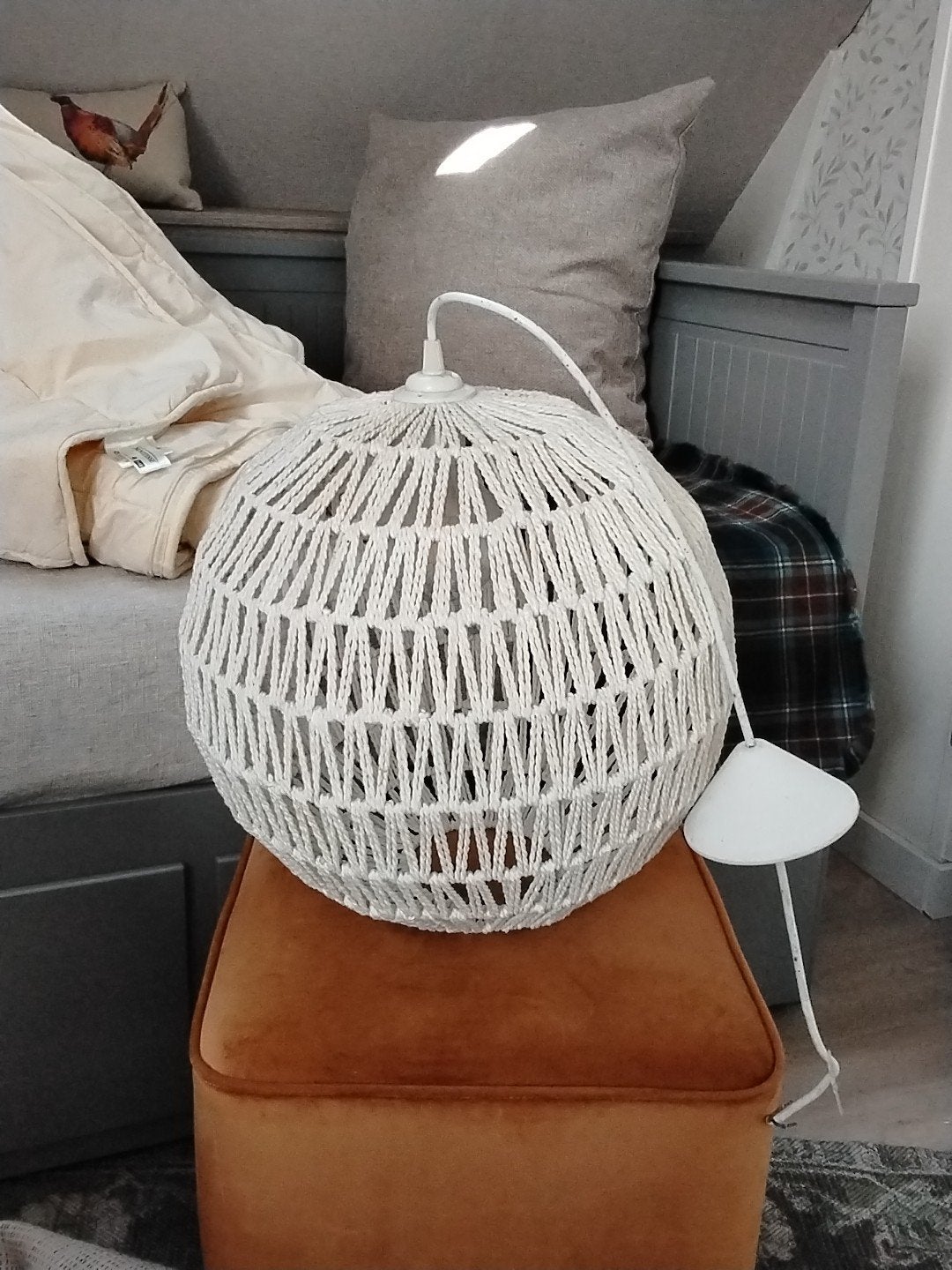 Macramé hanglamp, wit, boho stijl, vintage, Ophalen, Overige materialen, Minder dan 50 cm, Boho, Scandinavisch