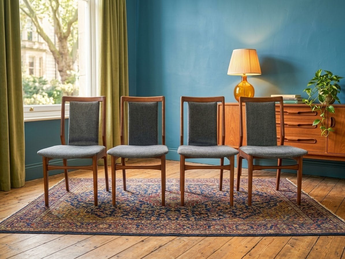 4 vintage Modesta eetkamerstoelen, jaren '60, Ophalen, Stof, Vier