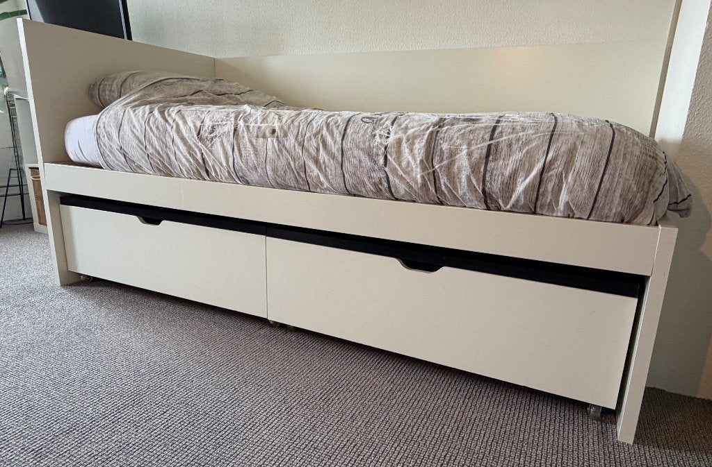 1-persoons bed ikea met 2 laden, Ophalen, 90 cm, Eenpersoons, Wit
