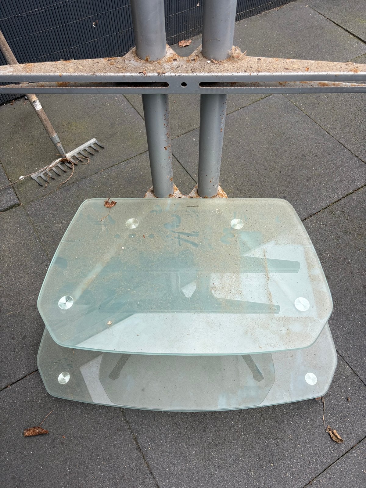 Glazen TV Meubel met Metalen Frame - Gebruikt, Ophalen, Gebruikt, 100 tot 150 cm, 50 tot 100 cm