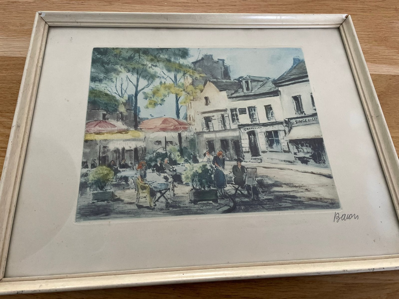 Marcel J. Baron - "Place du Tertre" - handingekleurde ets, Ophalen of Verzenden
