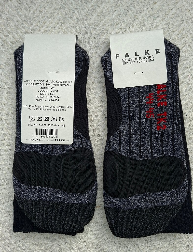 2 paar Falke TK2 Zwart Zomer, maat 44-45, Zwart, Falke, FALKE KGaA, Ophalen of Verzenden