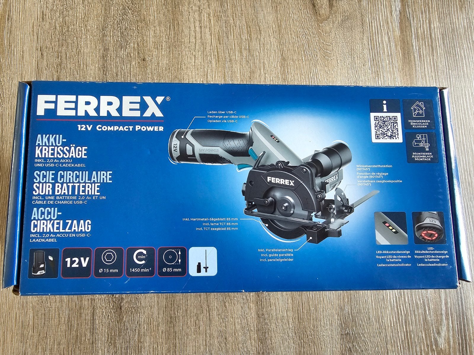 Ferrex 12V Accu Cirkelzaag met USB-C Laadkabel, Cirkelzaag, Ferrex, Nieuw, Ophalen of Verzenden