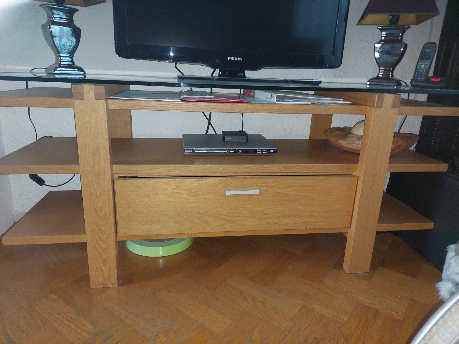 licht eiken tv meubel, Ophalen of Verzenden, Gebruikt, 50 tot 75 cm, Minder dan 100 cm