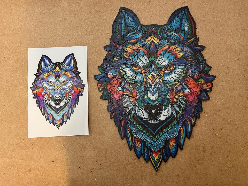 Houten Wolf Puzzel - Kleurrijk en Uitdagend (A3), Ophalen of Verzenden, Minder dan 500 stukjes, Zo goed als nieuw, Legpuzzel