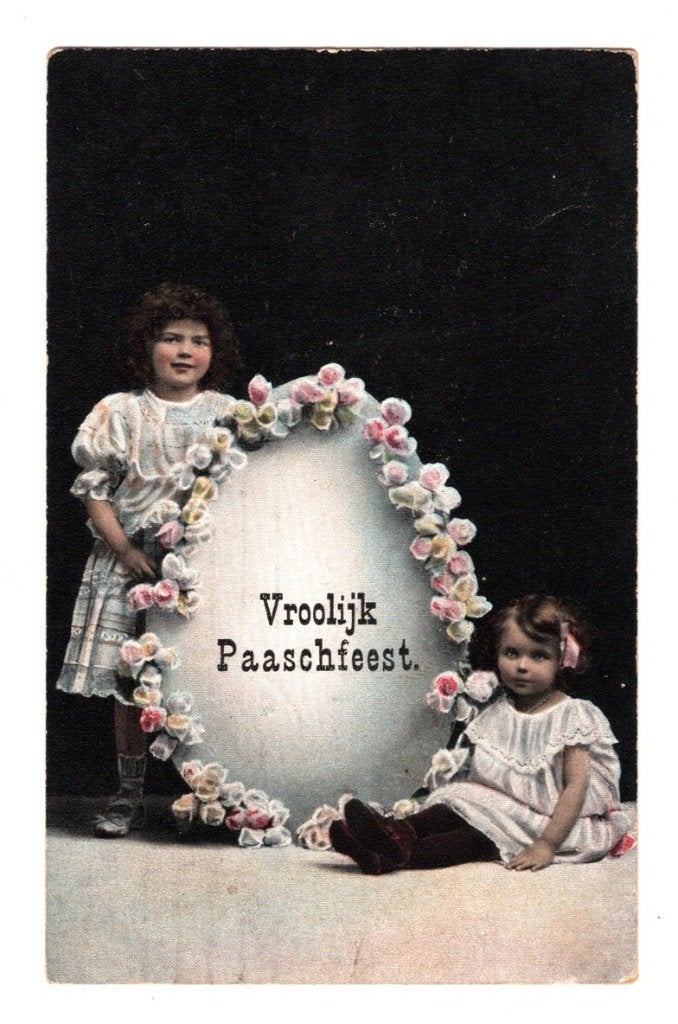 Oude Ansichtkaart Vroolijk Paaschfeest Meisjes 1909, Ophalen of Verzenden, Voor 1920, Gelopen, Kinderen