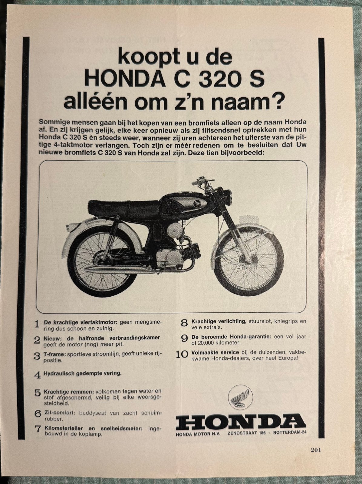 Advertentie Honda C320 S, Verzamelen, Verzenden, Zo goed als nieuw, Motoren