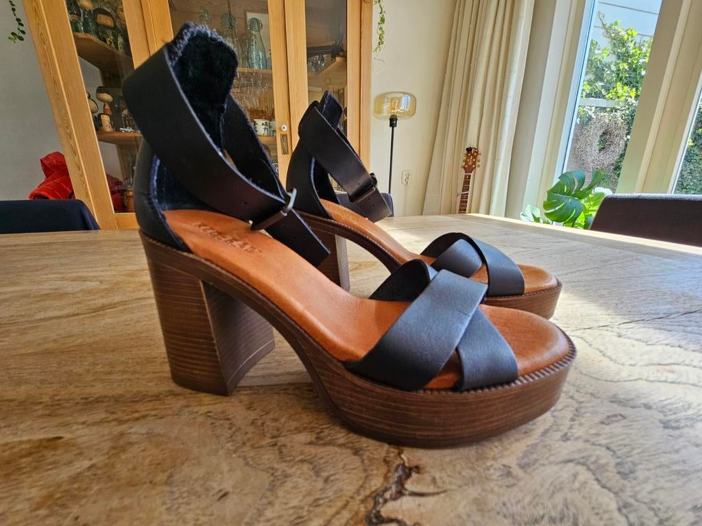 Red Rag zwarte leren sandalen, maat 38, zgan, Zwart, Zo goed als nieuw, Red Rag, Sandalen of Muiltjes