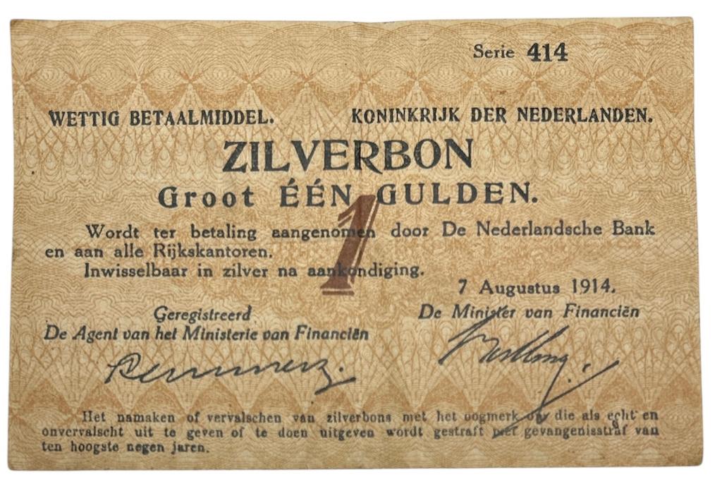Zilverbon 1 gulden 1914 Serie 414 Fraai - Zeer Fraai, Ophalen of Verzenden, 1 gulden, Los biljet