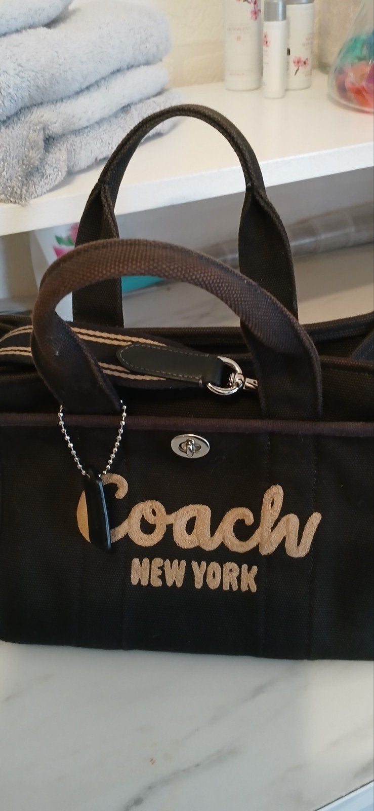 Coach Tote Tas - Zwart met Beige Logo, Ophalen of Verzenden, Gebruikt, Zwart, Shopper