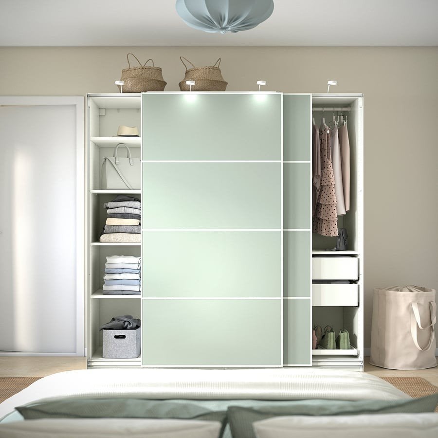 Ikea PAX kledingkast met lichtgroene schuifdeuren, 200 cm of meer, 200 cm of meer, 50 tot 75 cm, Ophalen