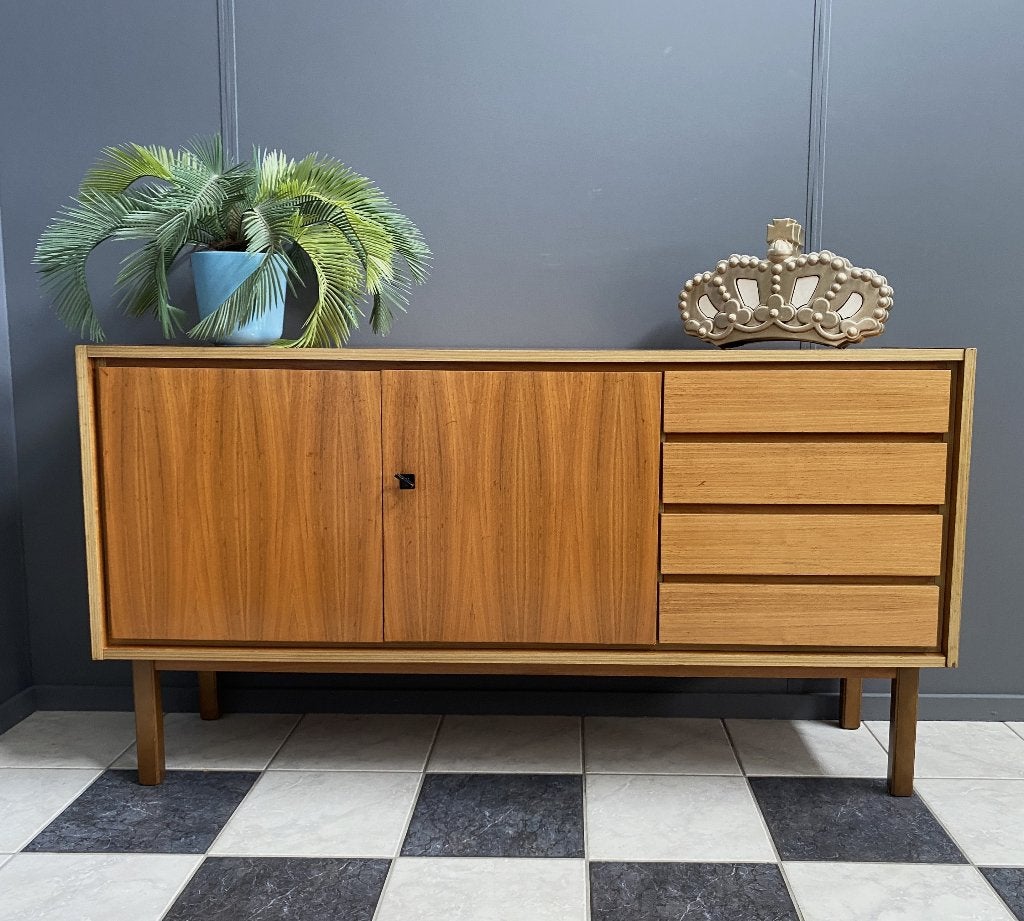 60 jaren licht houten dressoir 2 deur sleutel rechts 4 lade, Ophalen, Gebruikt, 100 tot 150 cm, Vintage