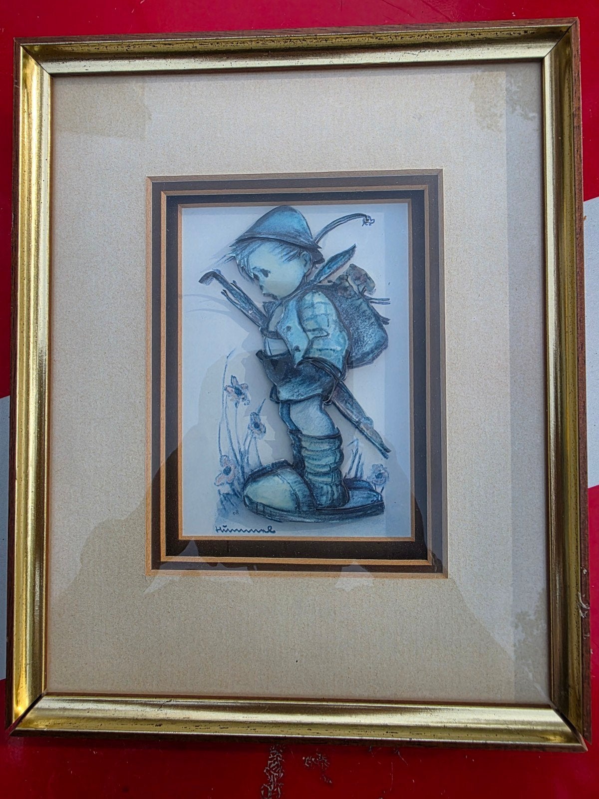 Origineel 3D-schilderij van M.J. Hummel - Jongen met rugzak, Antiek en Kunst, Kunst | Schilderijen | Klassiek, Ophalen of Verzenden