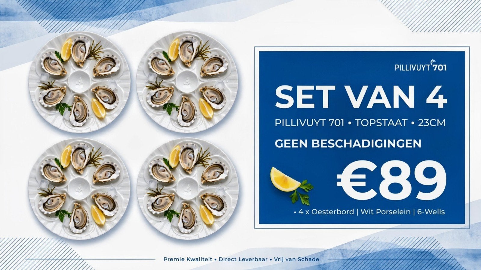 Set van 4 Pillivuyt Oesterborden  Alleen dit weekend € 44,50, Vintage, Ophalen of Verzenden, Zo goed als nieuw, Bord(en)