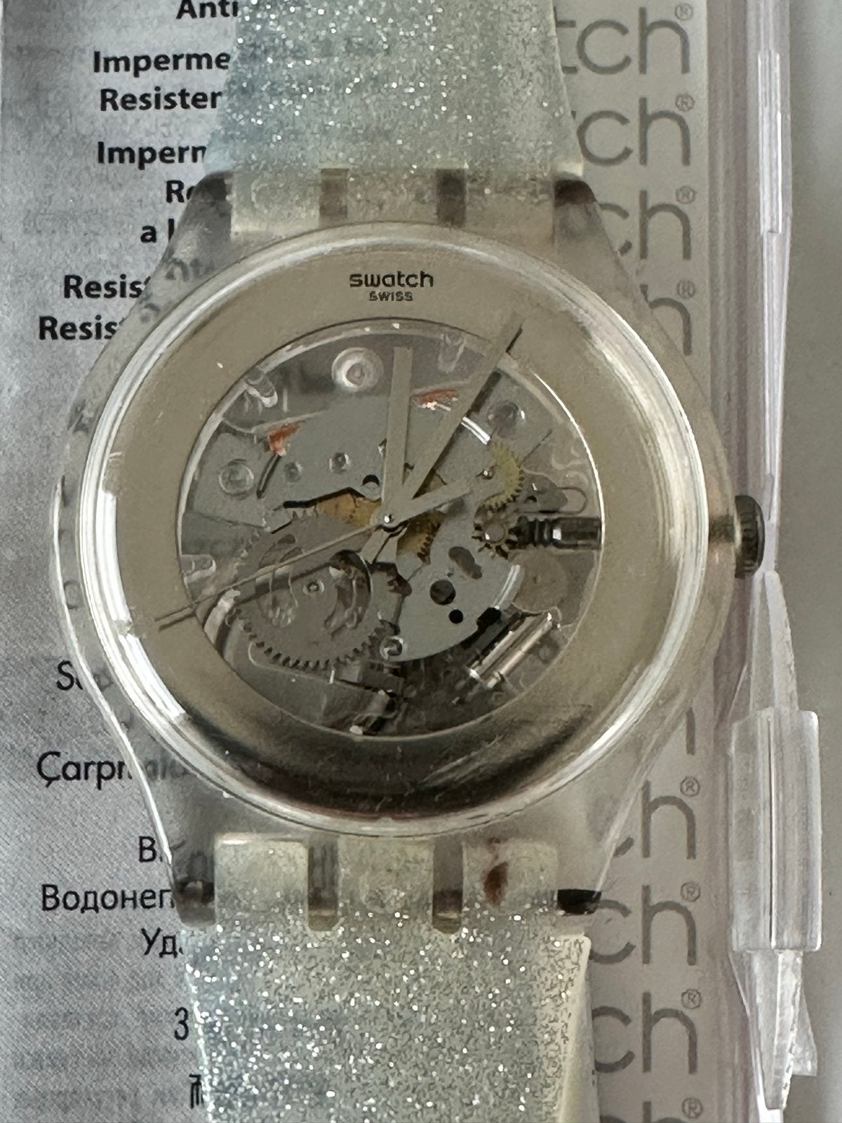 Swatch Polshorloge met Glitterbandje, Kunststof, Gebruikt, Polshorloge, Swatch