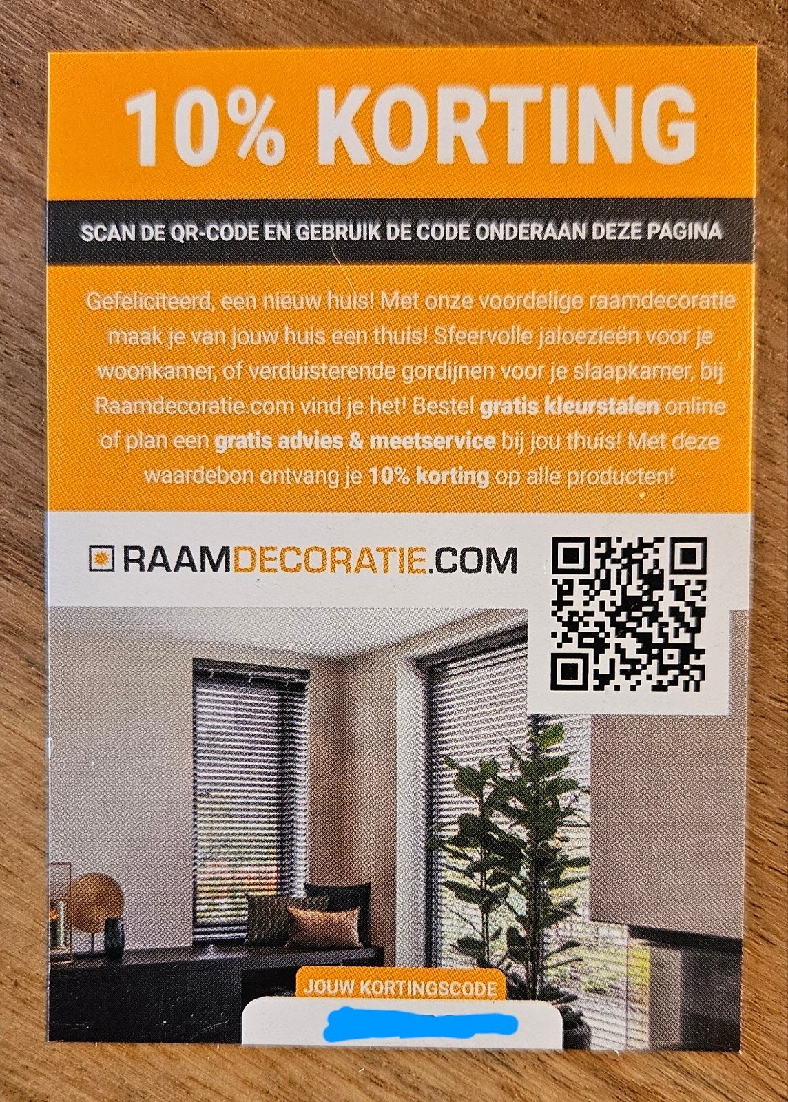 10% korting voucher bij Raamdecoratie(.)com, Tickets en Kaartjes, Kortingen en Cadeaubonnen, Eén persoon, Kortingsbon, Warenhuis- of Winkelbon