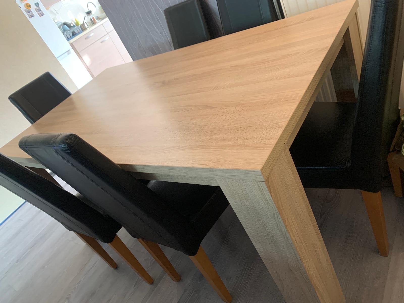 6 Zwarte Echt Lederen Eetkamerstoelen, Huis en Inrichting, Stoelen, Ophalen, Gebruikt, Zwart, Leer