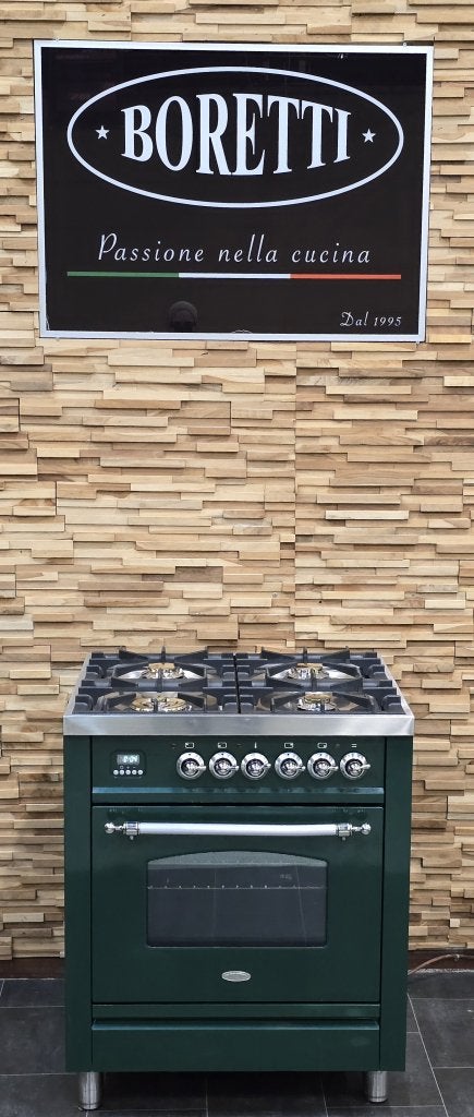 Luxe Boretti Fornuis 70cm groen en rvs 4 pits GASOVEN, Niet ingevuld, 60 cm of meer, Niet ingevuld, Zo goed als nieuw