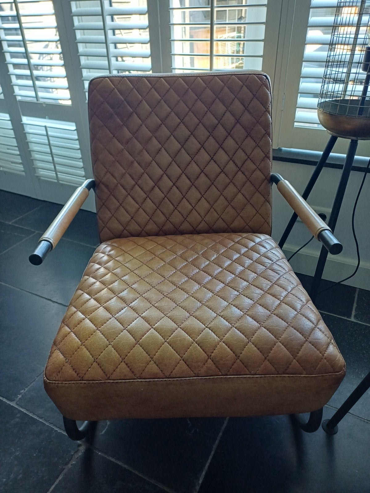 Leren fauteuil cognac, Ophalen, Minder dan 75 cm, Leer, Zo goed als nieuw