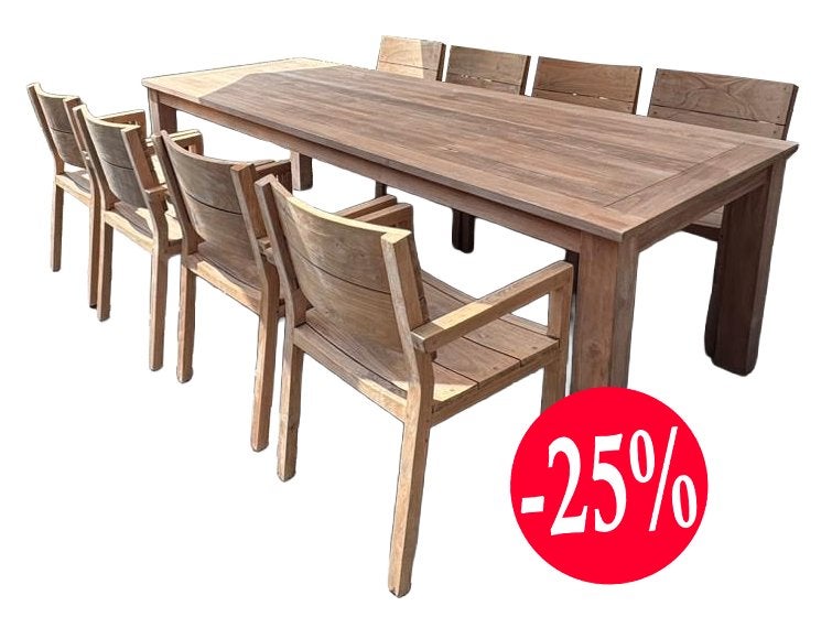 Tuinset: grote eettafel met 8 stoelen, Verzenden, Teakhout, Tuinset, Eettafel