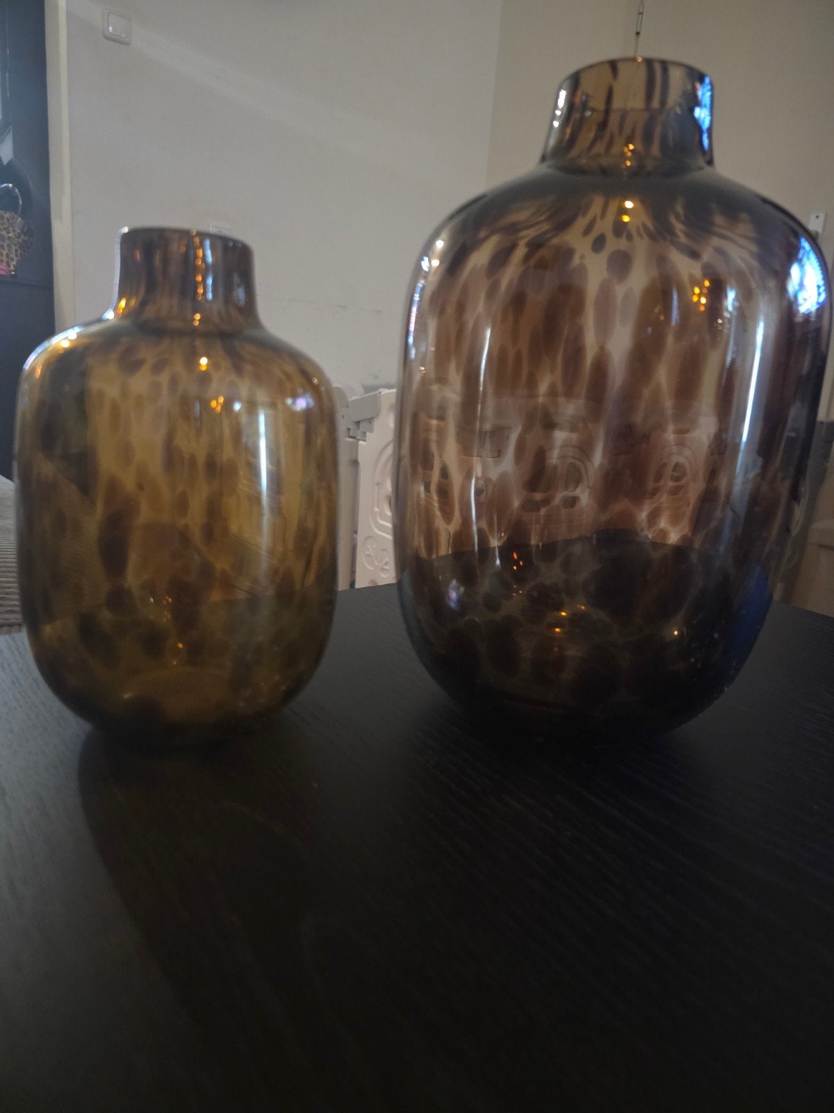 Set glazen vazen/windlichten met luipaardprint, Ophalen