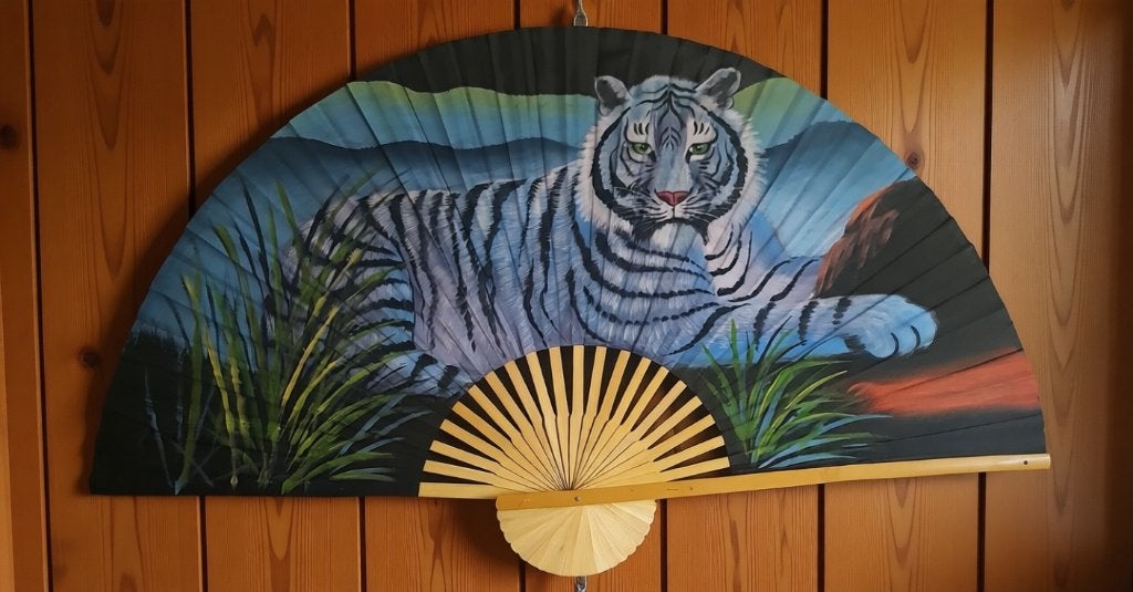 Waaier XXL tijger wit gratis bezorging, Oosters, Ophalen of Verzenden, Zo goed als nieuw, 150 cm