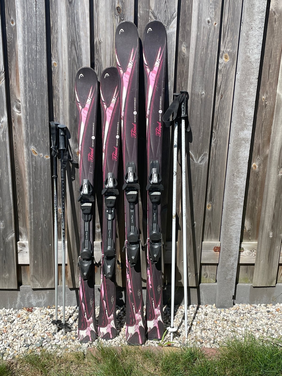 Head ski's met bindingen en skistokken - 142 cm en 163 cm, Ophalen, 140 tot 160 cm, Gebruikt, Skiën