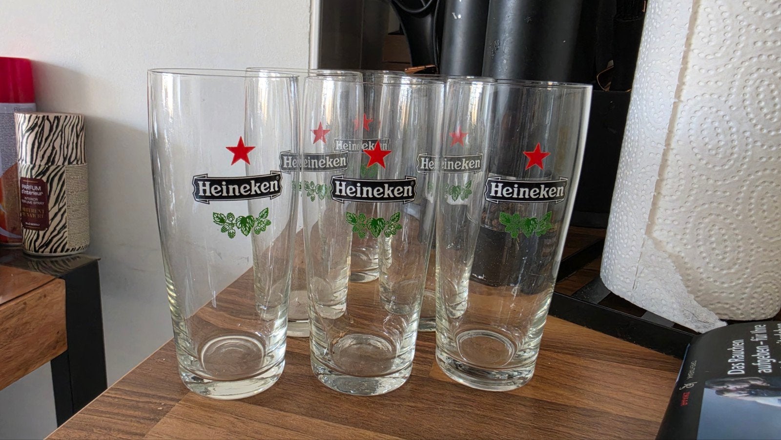 6 vintage Heineken fluitjes in nieuwstaat, Ophalen of Verzenden, Zo goed als nieuw, Bierglas