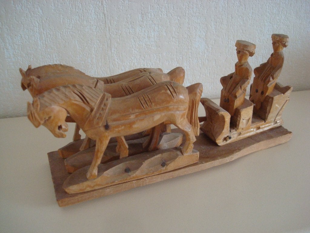Houtsnijwerk paarden, Antiek en Kunst, Kunst | Beelden en Houtsnijwerken, Ophalen of Verzenden, Hout, Houtsnijwerk