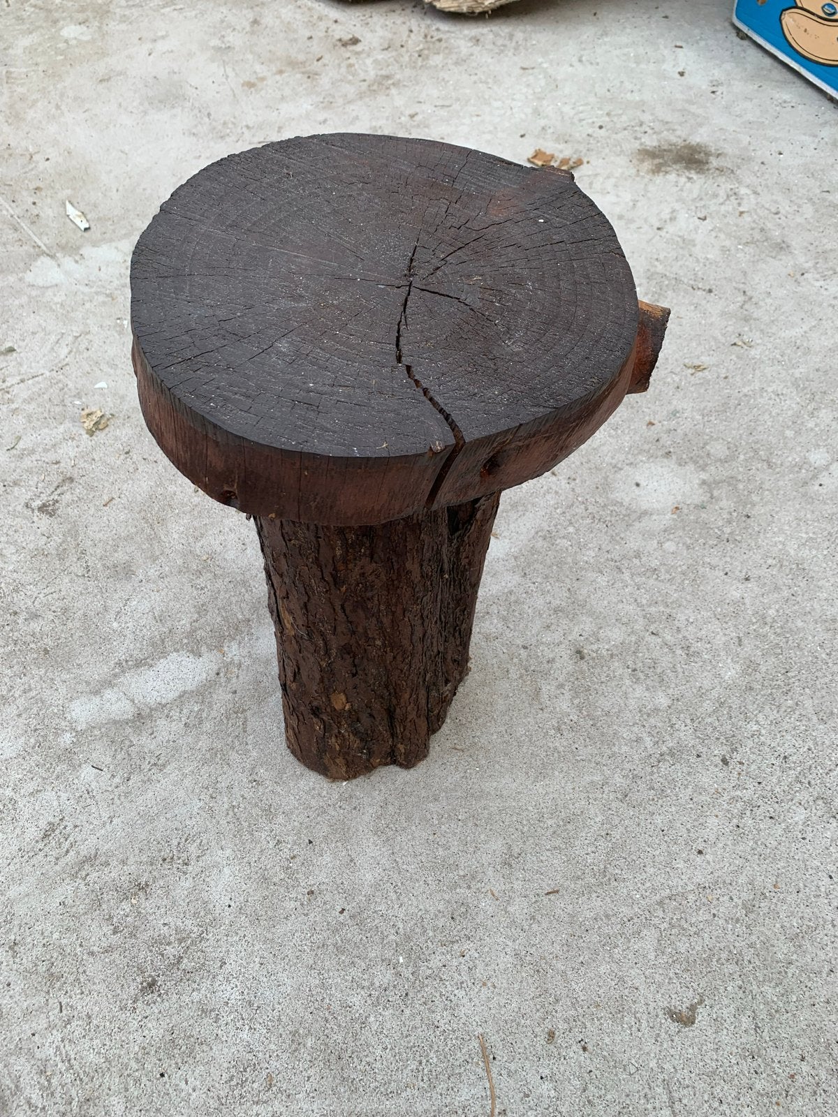 Boomstam kruk / bijzettafel - Rustiek en uniek, Ophalen, Gebruikt, Hout