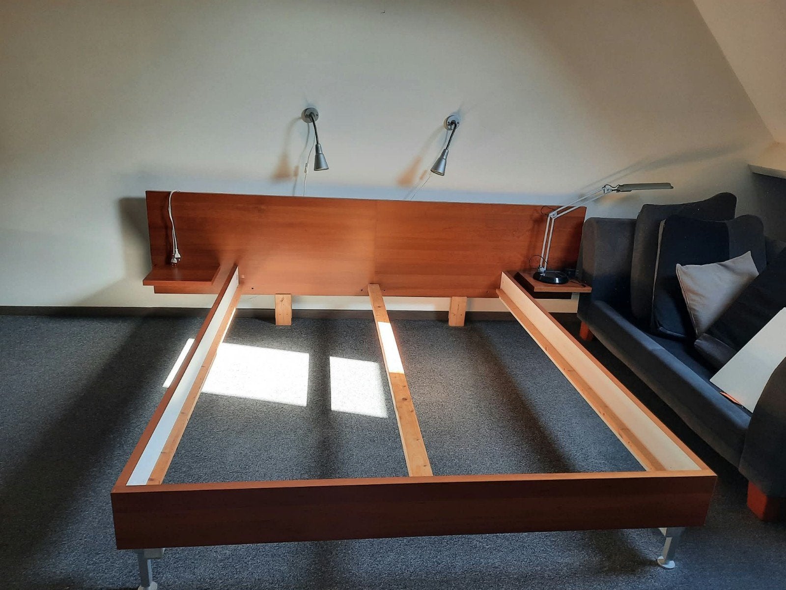 Tweepersoonsbed RETRO frame met hoofdbord en nachtkastjes, Ophalen, Bruin, Tweepersoons, 200 cm