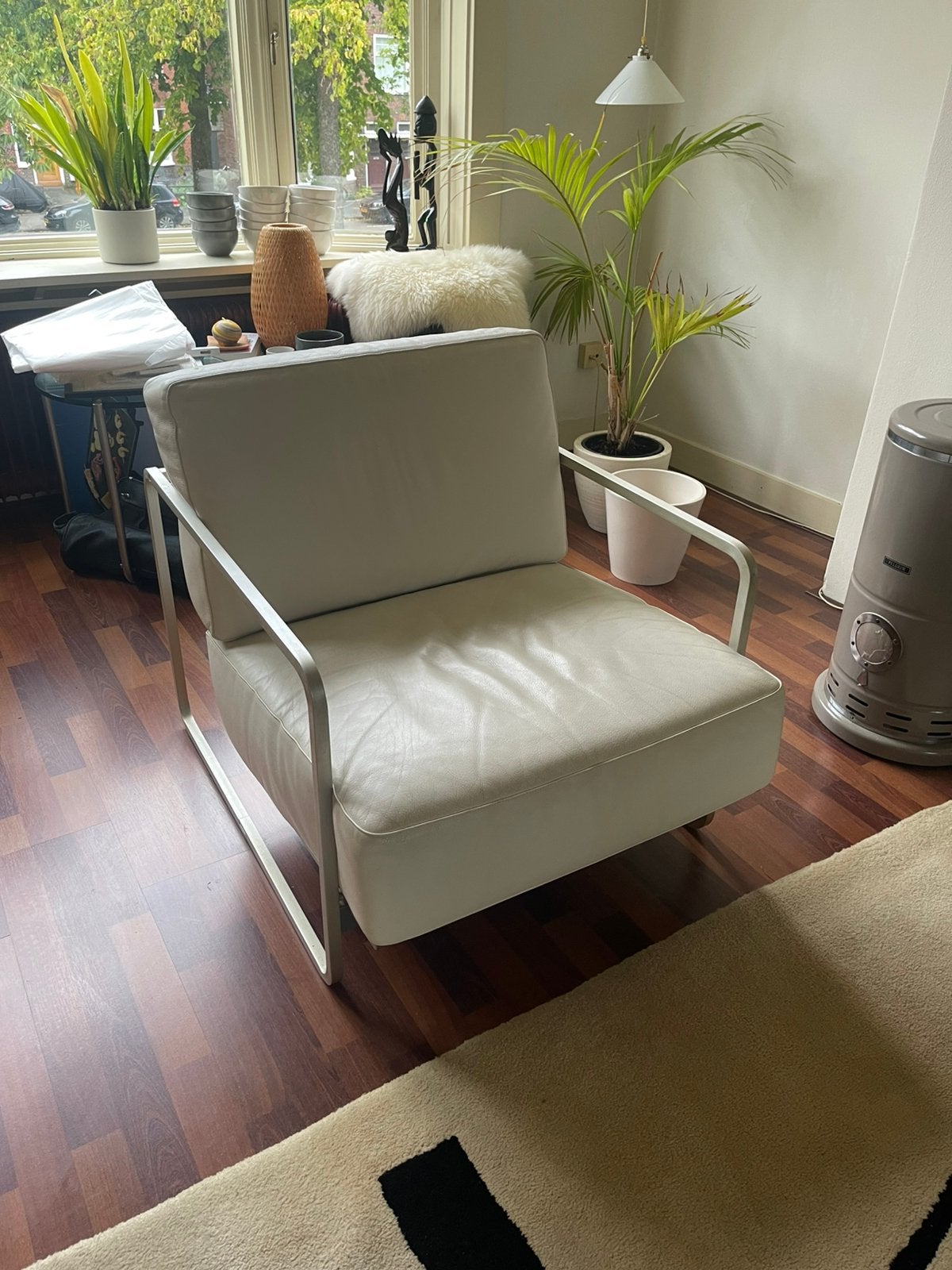 Witte leren stoel, Ophalen, Gebruikt, 75 tot 100 cm, Leer