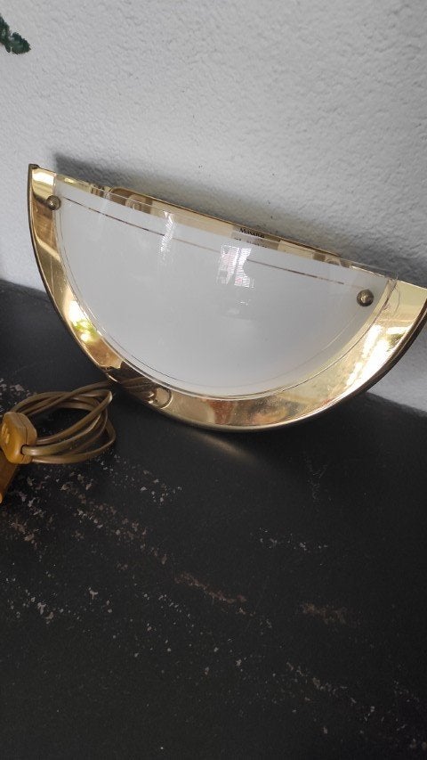 Vintage wandlamp Massive messing glas, Gebruikt, Up-/downlighter, Met schakelaar, E27 (groot)